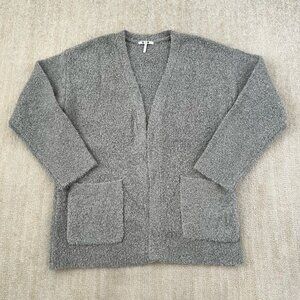 Three Dots Wool Gray Boucle Cardigan Knit Sweater L